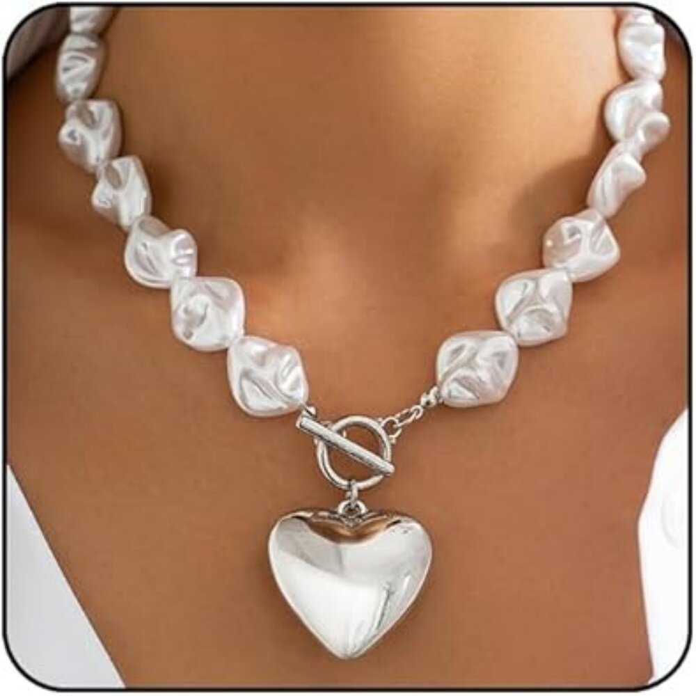 Big Heart Pendant Necklace Chunk Cuban Classy Statement‎ Adorable